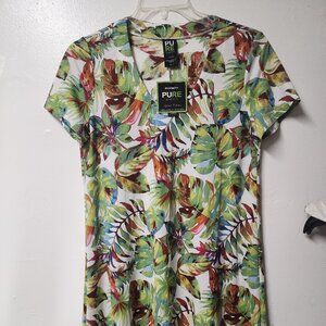 Pure Essence Urbanology Tango Berry Leaf print shirt dress NWT Medium